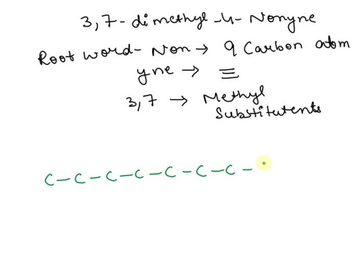 Draw the structure of 3 7-dimethyl-4-nonyne