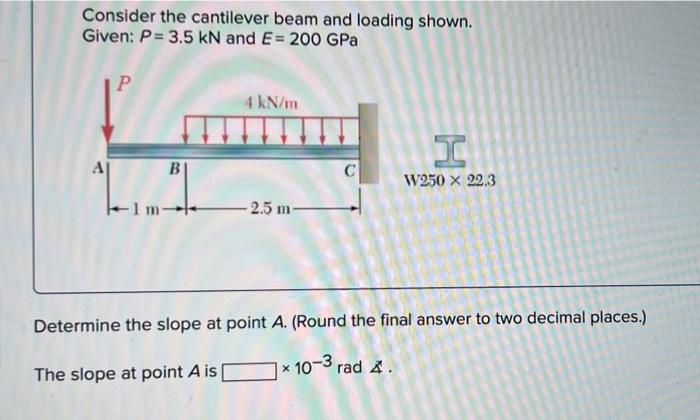 For the cantilever beam and loading shown