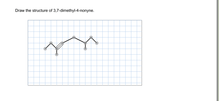 Draw the structure of 3 7-dimethyl-4-nonyne